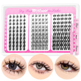 WOSHEER Manga Lash Clusters Kit Cat Lashes with Lash Bond & Seal Cluster Eyelash Extensions Mixed Tray Eyelash Clusters Kit
