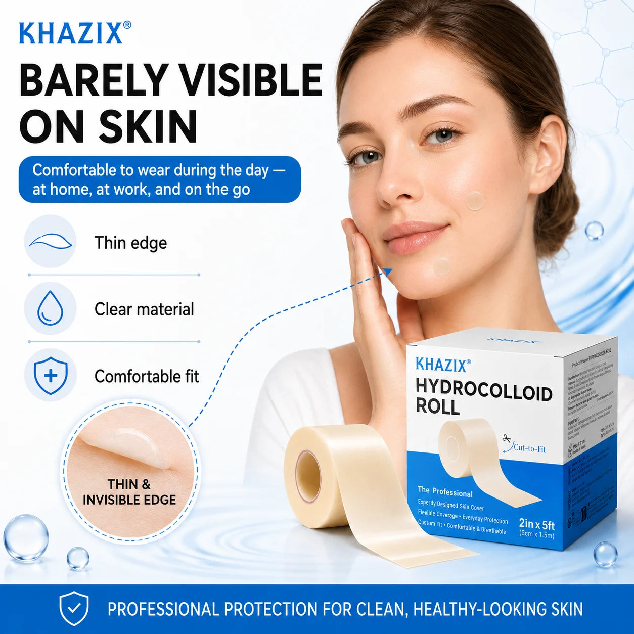 1roll Hydrocolloid Acne Patch Roll DIY Cut-to-Size Pimple Cover Sticker, Ultra Thin Waterproof Blemish Tape for Face