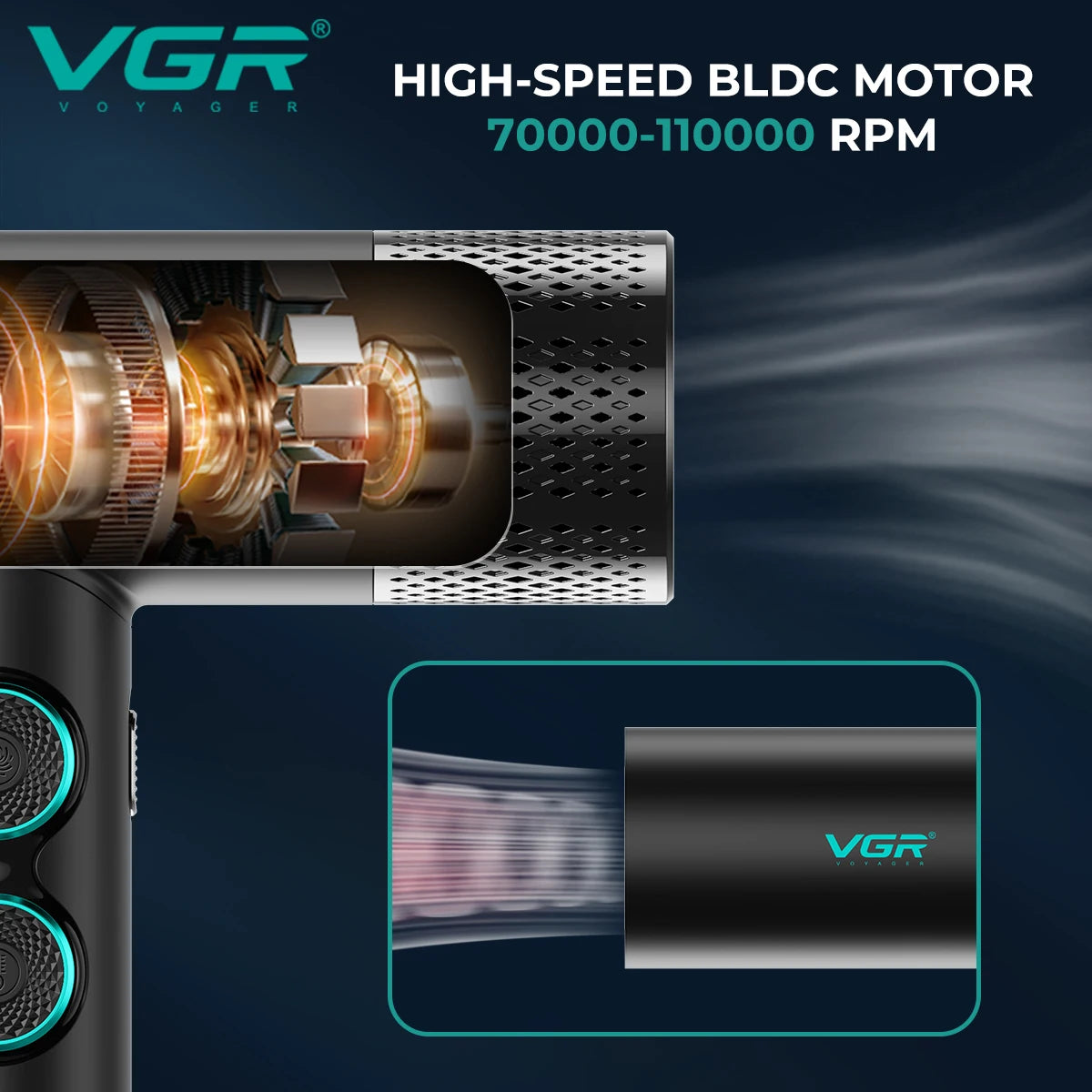 VGR Hair Dryer Professional Hot and Cold Adjustment 110000 RPM Blow Dryer Brushless Motor Hair Styling Blow Dryer Machine V-401
