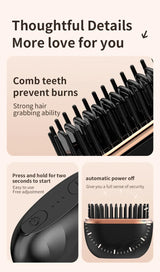 Portable Wireless Straightening Comb Mini USB Rechargeable Hair Straightener Brush Multifunctional Gentle Hair Styling Accessory For Travel Daily Use