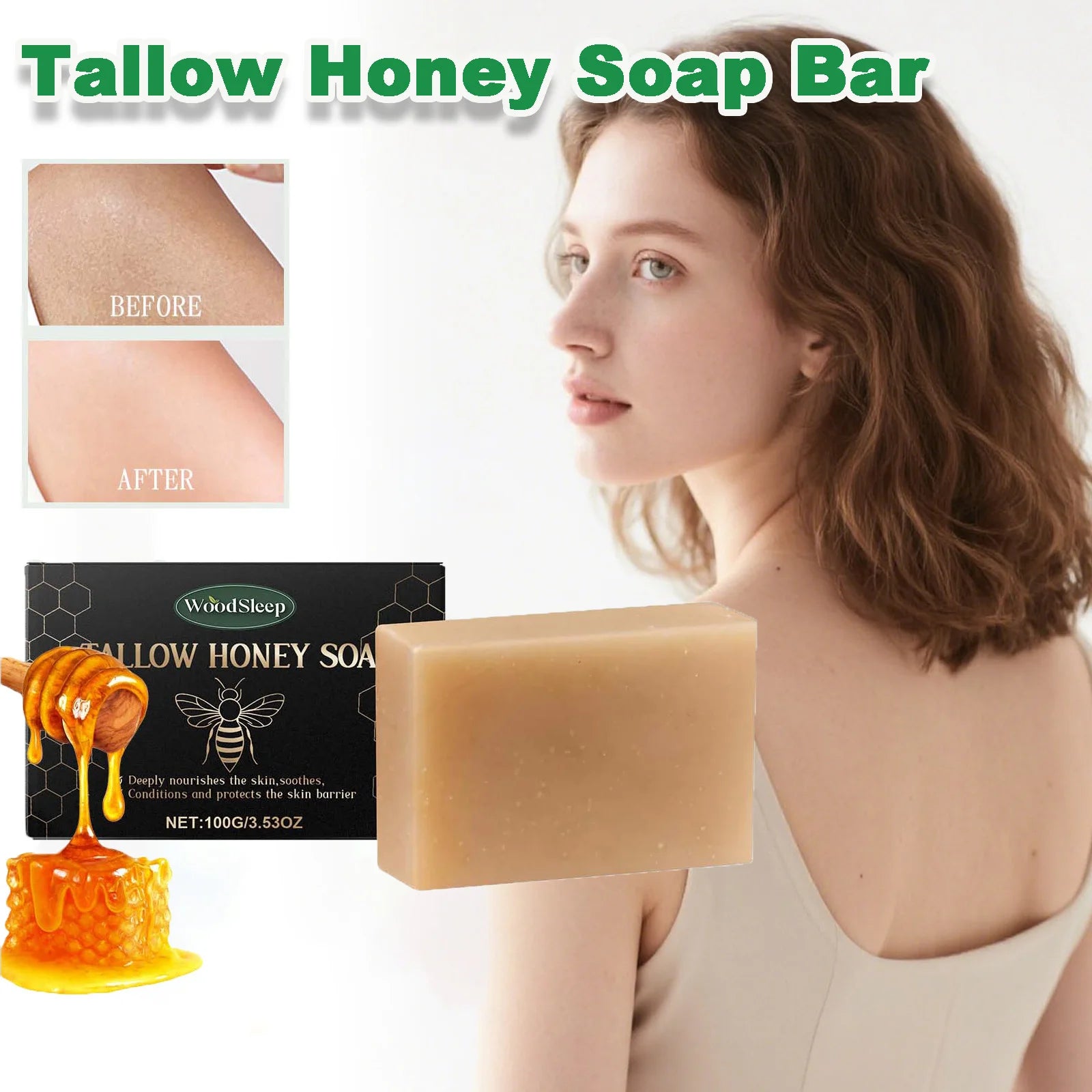 Tallow Honey Soap Bar Gentle Cleansing Bar for Face & Body Rich Lather Moisturizing Redness Relief Soften Smoothing Skin Care