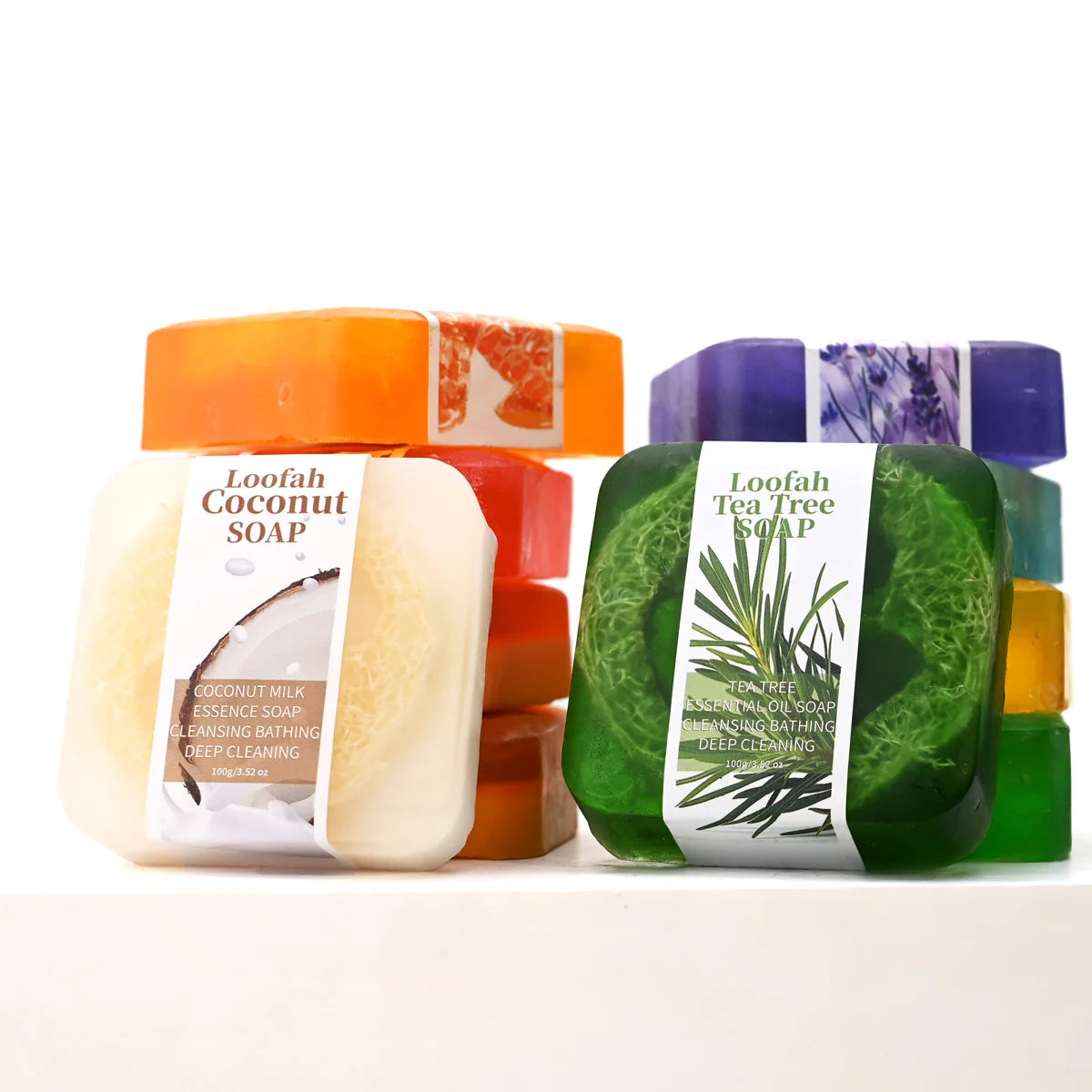 S+100g Tea Tree Loofah Soap Adult Glycerol Herbal Natural Silk Melon Moisturizing Whitening Facial Cleanser Body Bath Cleaning S