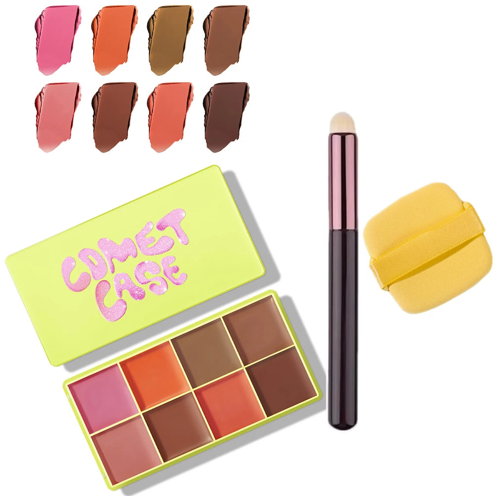 Multi Cream Eyebrow Blush Highlighter Palette Long Wearing Eyeshadow Palette Matte Shimmer Finish With Free Brush & Powder Puff