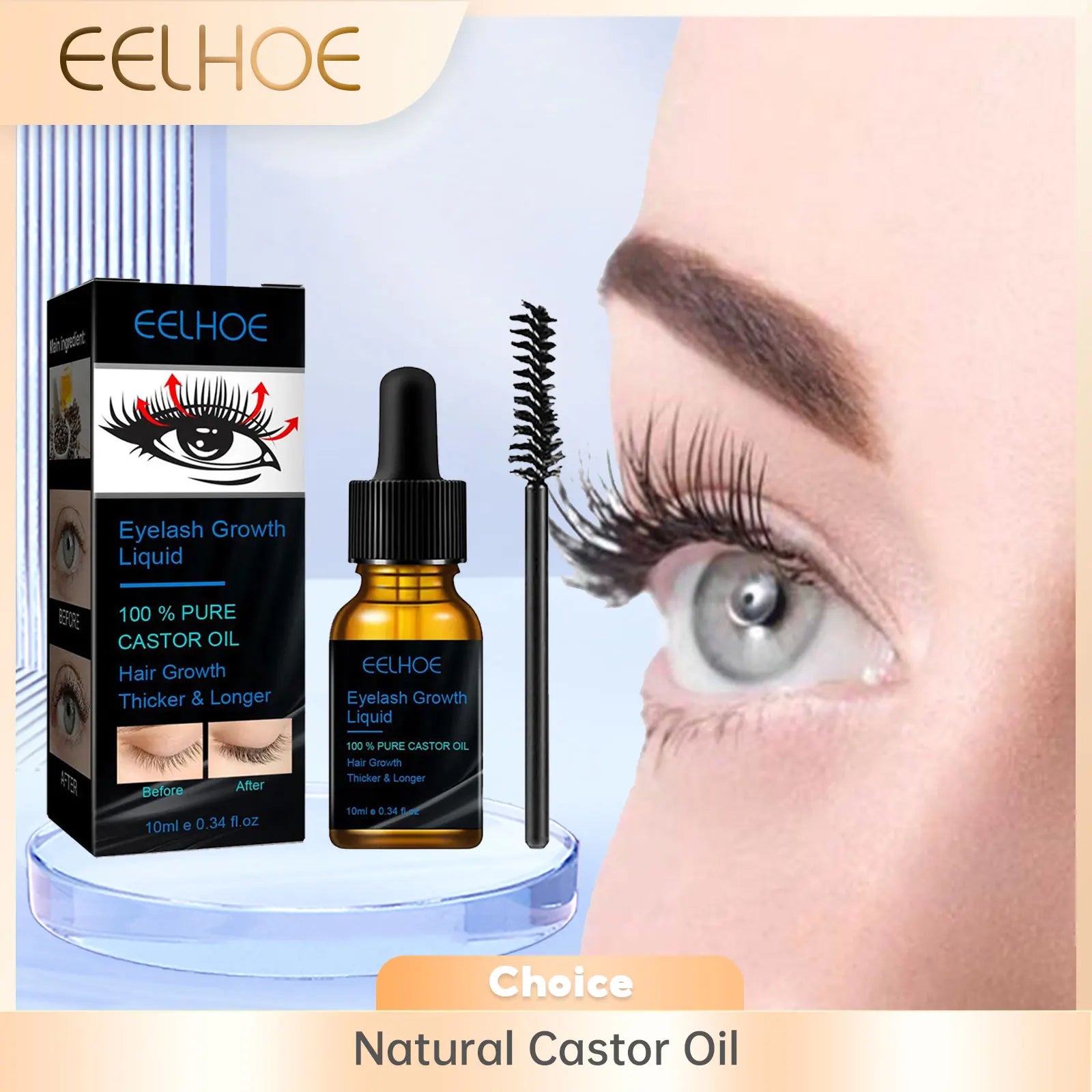Castor Oil Eyelash Growth Serum for Men Women Thicker Eyelashes Nourishing Hair Follicles Natural Strengthen Lash Growth Serum