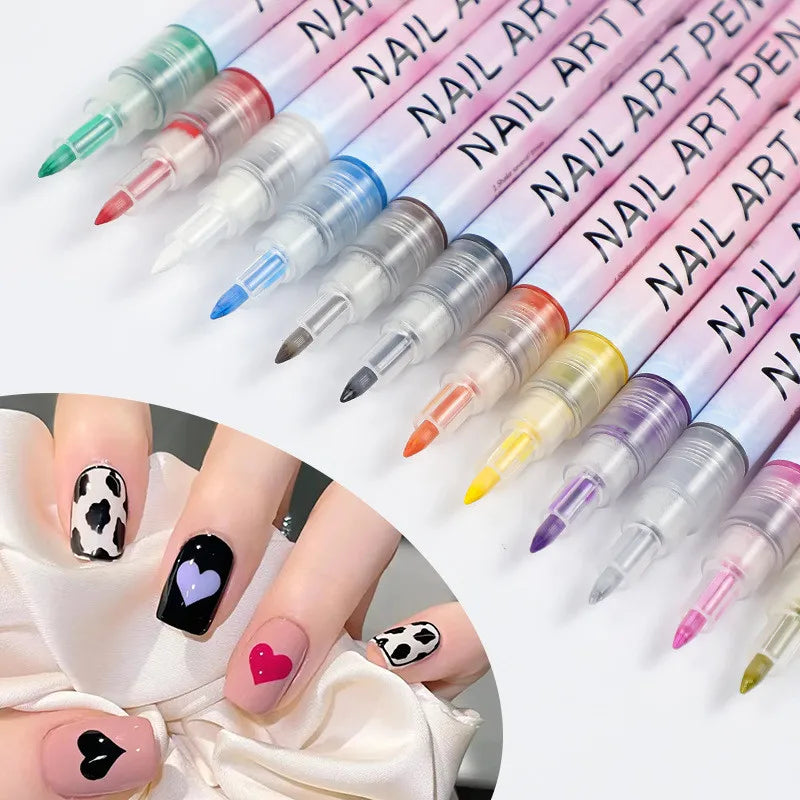 12Pcs/Set Colourful Waterproof Nail Art Graffiti Pen DIY 3D Nail Art Drawing Pen Abstract Line Manicure Tool Painting Liner
