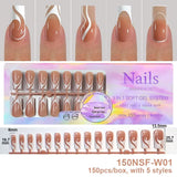 150Pcs/Box Acrylic Press on Nails Full Cover Fake False Tips Soft Gel Extension T-shaped Oval Capsule Almond Sculpted Salon DIY