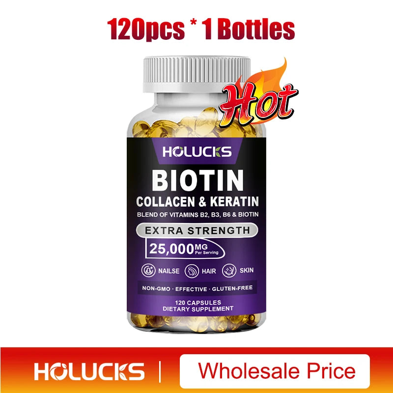 Biotin+Collagen+Keratin Capsules, Hydration, Promotes Hair Growth, Strengthens Weak Nails, Joints & Bones, Anti-Aging, Whitening