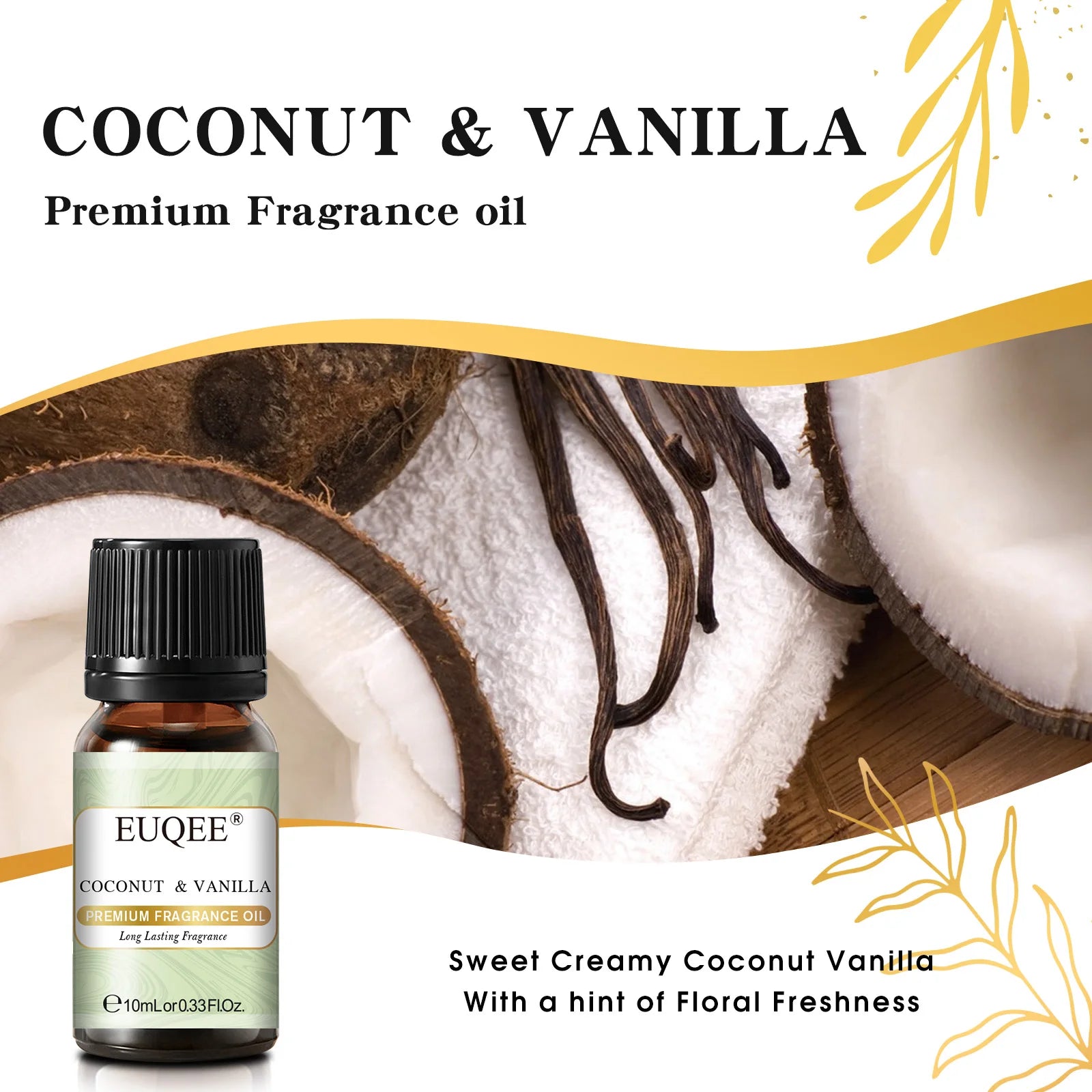 EUQEE 10ML Coconut & Vanilla Bubble Gum Fragrance Oil Coffee Pumpkin Pie Cedarwood Premium Aroma Oils For Making Candle,DIY Soap