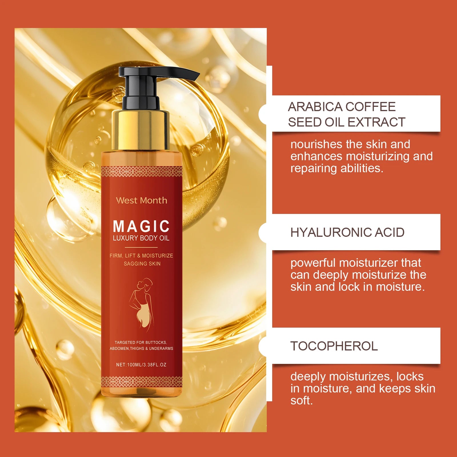 West Month Firming Body Oil Deep Moisturizing Dry Skin Tightening Firming Brightens Skin Tone Anti Aging Repair Damaged Skin