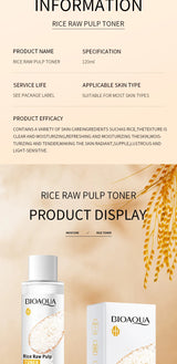 BIOAOUA Rice Raw Pulp Face Toner Moisturizing Water Brightening Lifting Deep Facial Cleanser For Young Glowy Korean Skin Care