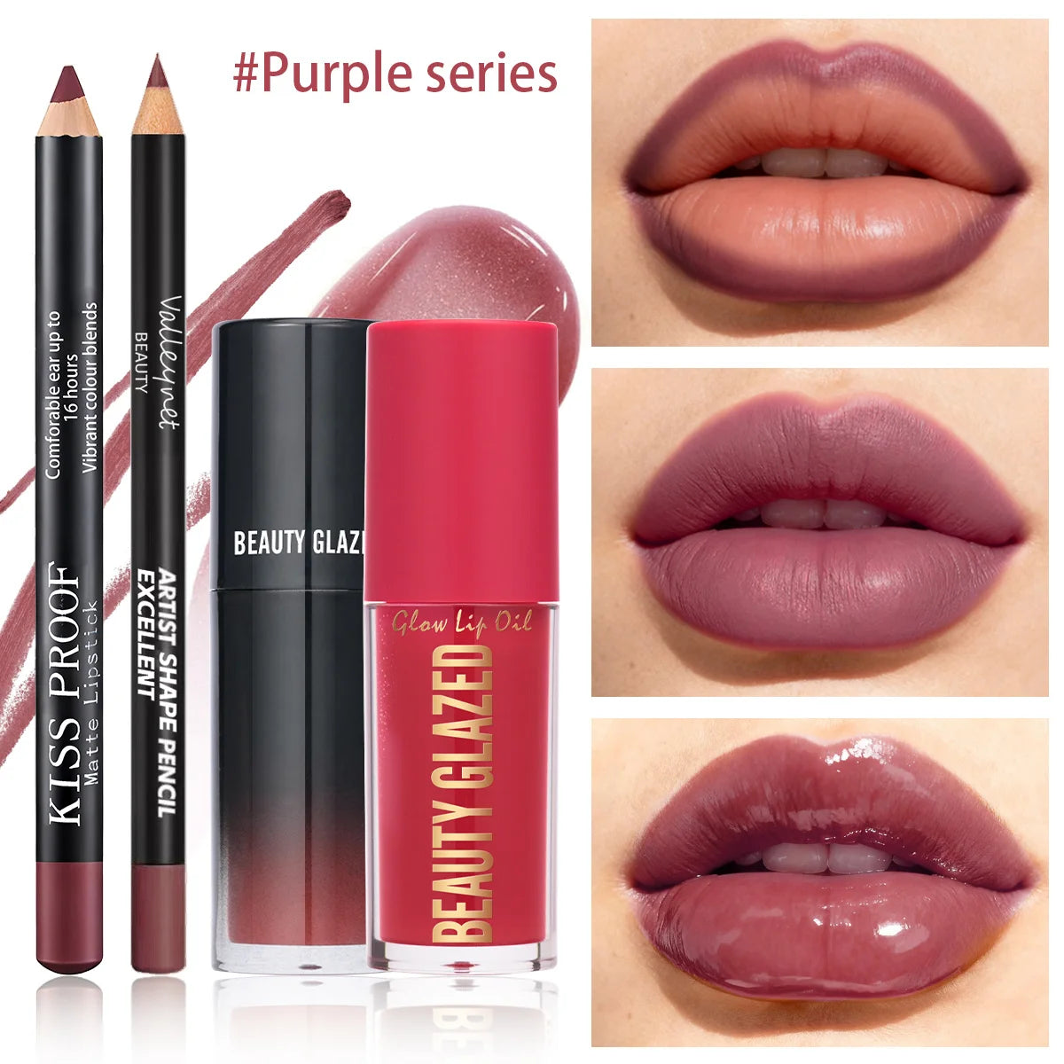 4Pcs/Set Velvet Lip Combo, Matte Lip Liner, Lip Oil Nude Gloss, Long-lasting Waterproof, Sophisticated Lip Look