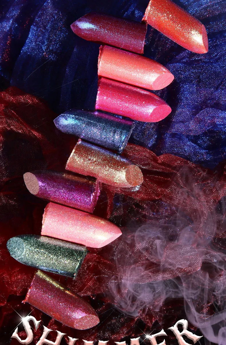 Diamond Pink Lipstick Metallic Glitter Lipstick Waterproof Shiny Pearlescent Dark Blue Red Matte Lip Gloss Halloween Lips Makeup