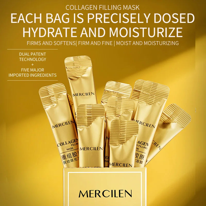 Mercilen Recombinant Collagen Wrinkle-Filling Gel Mask 4Gx60 Packs, Moisturizes, Nourishes, and Firms the Skin, Deeply Cleanses, Brightens, and Evens Skin Tone, Making Skin Look Younger, Suitable for All Skin Types