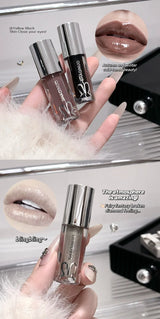 Water Light Mirror Lip Gloss Lasting Moisturizing Cool Black Silver Gray Pearlescent Fine Sparkling Lipstick Lip Oil