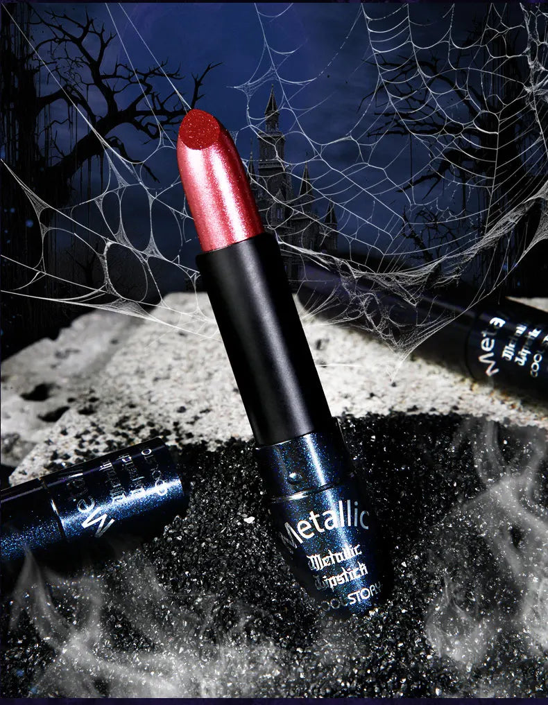 Diamond Pink Lipstick Metallic Glitter Lipstick Waterproof Shiny Pearlescent Dark Blue Red Matte Lip Gloss Halloween Lips Makeup