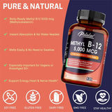 Vitamin B12 - 5000 MCG Supplement -Benefits Brain & Heart Function, Supports Memory, Learning, Helps Boost Natural Energy