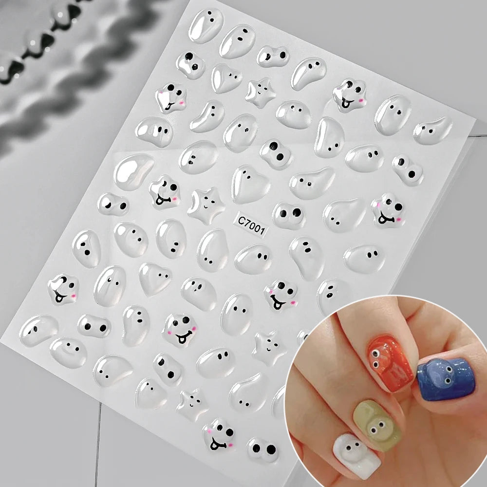 1PCS Summer Eyes 3D Jelly Nail Stickers Sausage Mouth Big Lips Smile Expression Design Self Adhesive Nail Art Stickers