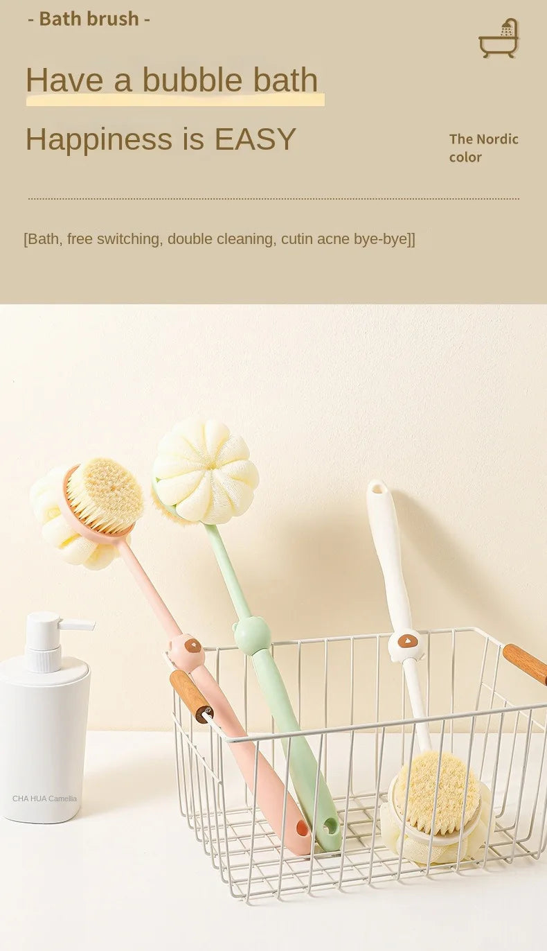 Two Sided Shower Body Brush Silicone Long Handle Bathroom Wash Brush Bathing Massage Back Body Exfoliating Brush Bath Supplies