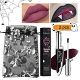 2Pcs Matte Bloody Lip Stain Long-Lasting Water-Resistant Liquid Lipstick Gothic Vampire Halloween Party Lip Tint Cosmetics
