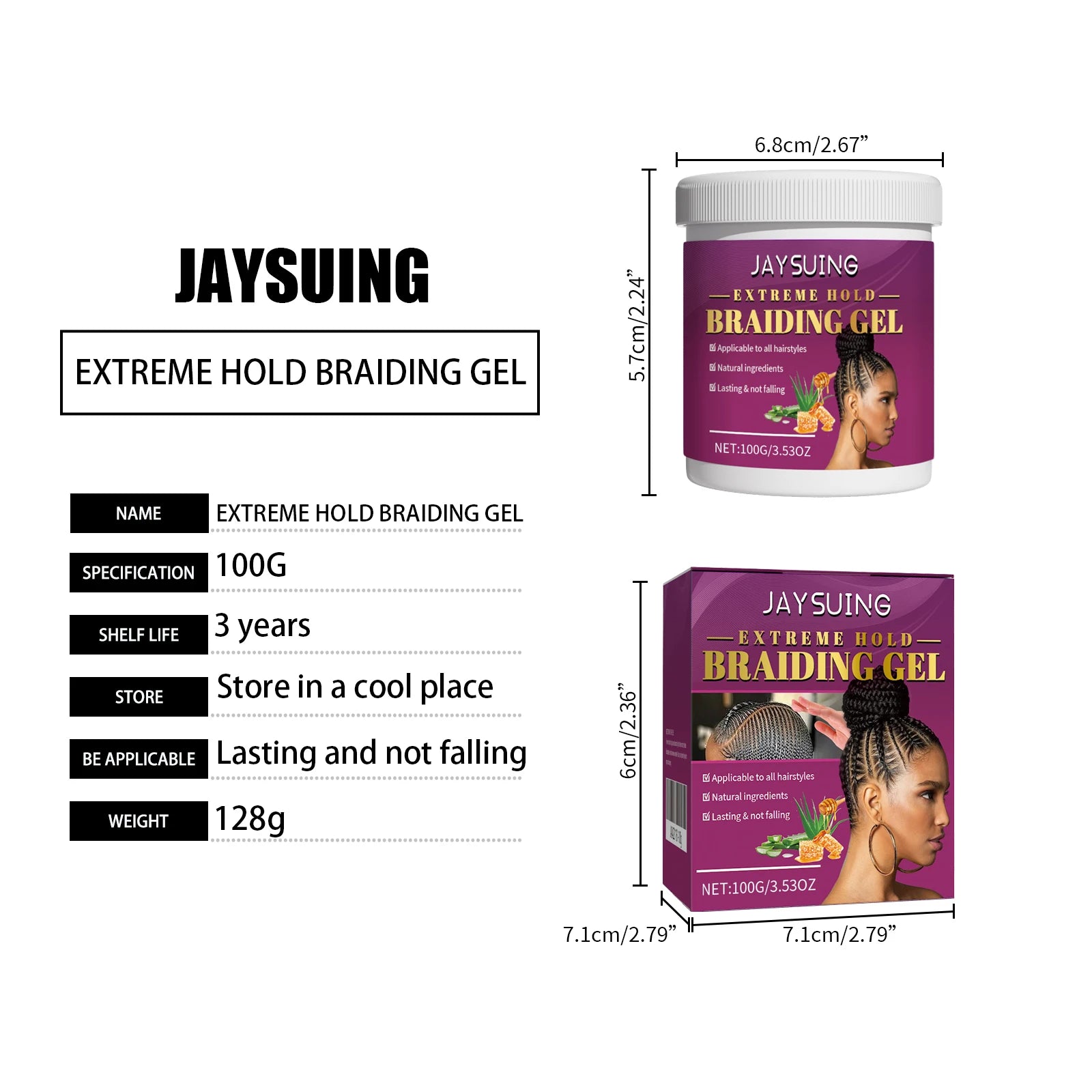 Styling Braiding Gel Wax Carbomer Long Lasting Strong Hold Pomade Anti-Frizz Smooth Hair Finishing Shaping Hair Edge Control