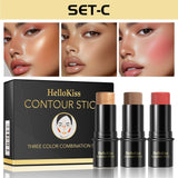 1 Set of 3 Contouring Sticks, Highlighter Stick, Blush Stick, 3-Piece Cream Contouring Set, Create Facial Contours, Non-Greasy
