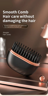 Portable Wireless Straightening Comb Mini USB Rechargeable Hair Straightener Brush Multifunctional Gentle Hair Styling Accessory For Travel Daily Use