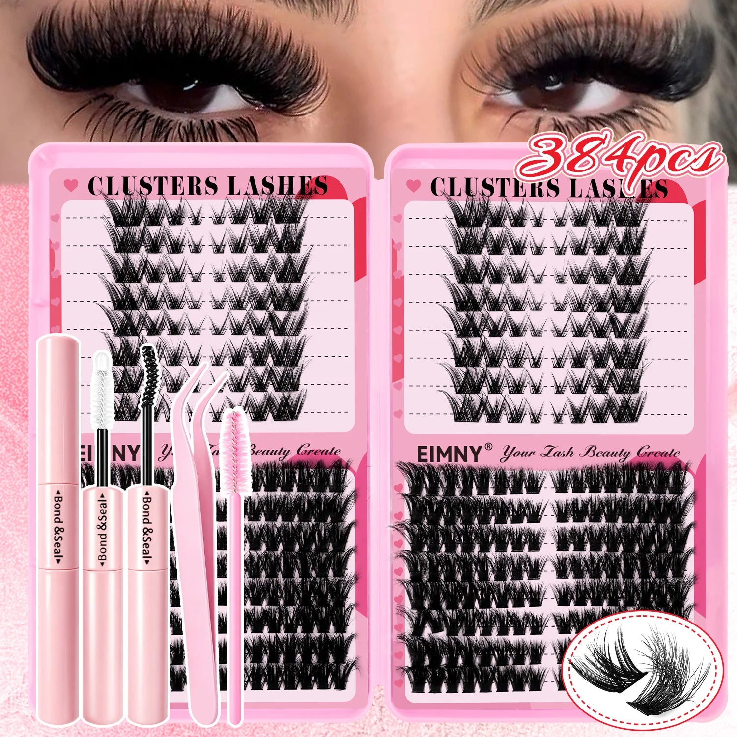 720/200pcs eyelash Extension Kit Fluffy Eyelash Extension kit with Lash Bond and Seal Lash Tweezers Thick Lash Clusters Wispy