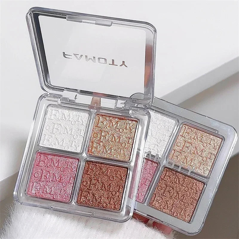 Four Color Glitter Highlighter Powder Palette Diamond High Gloss Shiny High Light Bronzers Face Body Brightening Makeup Cosmetic