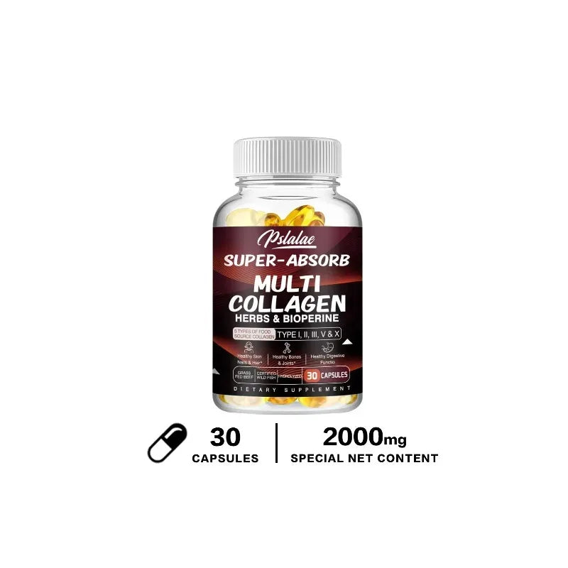 Multi Collagen Capsules - Collagen Skin Whitening & Anti-Aging - Vitamin C, Hyaluronic Acid, Gluten Free Supplement