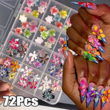 72Pcs 3D Crystal Jelly Soft Spotted Flower Nail Charms Transparent Leopard Lily Hibiscus Hawaiian Floral Nail Decor Nail Supplie