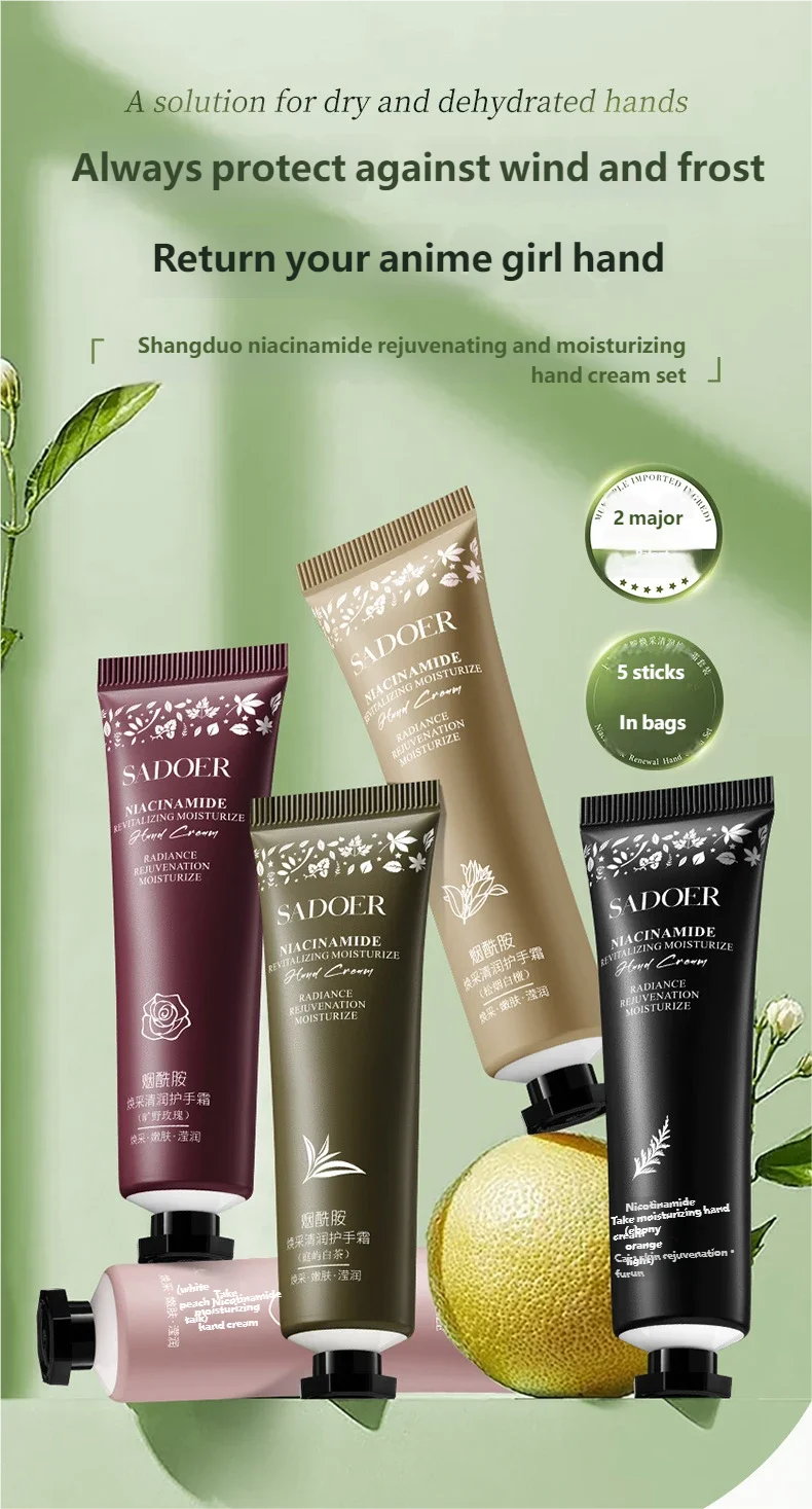 5-Piece Moisturizing Hand Cream Set with Hyaluronic Acid, Plant-Derived Squalane, and Niacinamide Moisturizing Lotion   All Skin