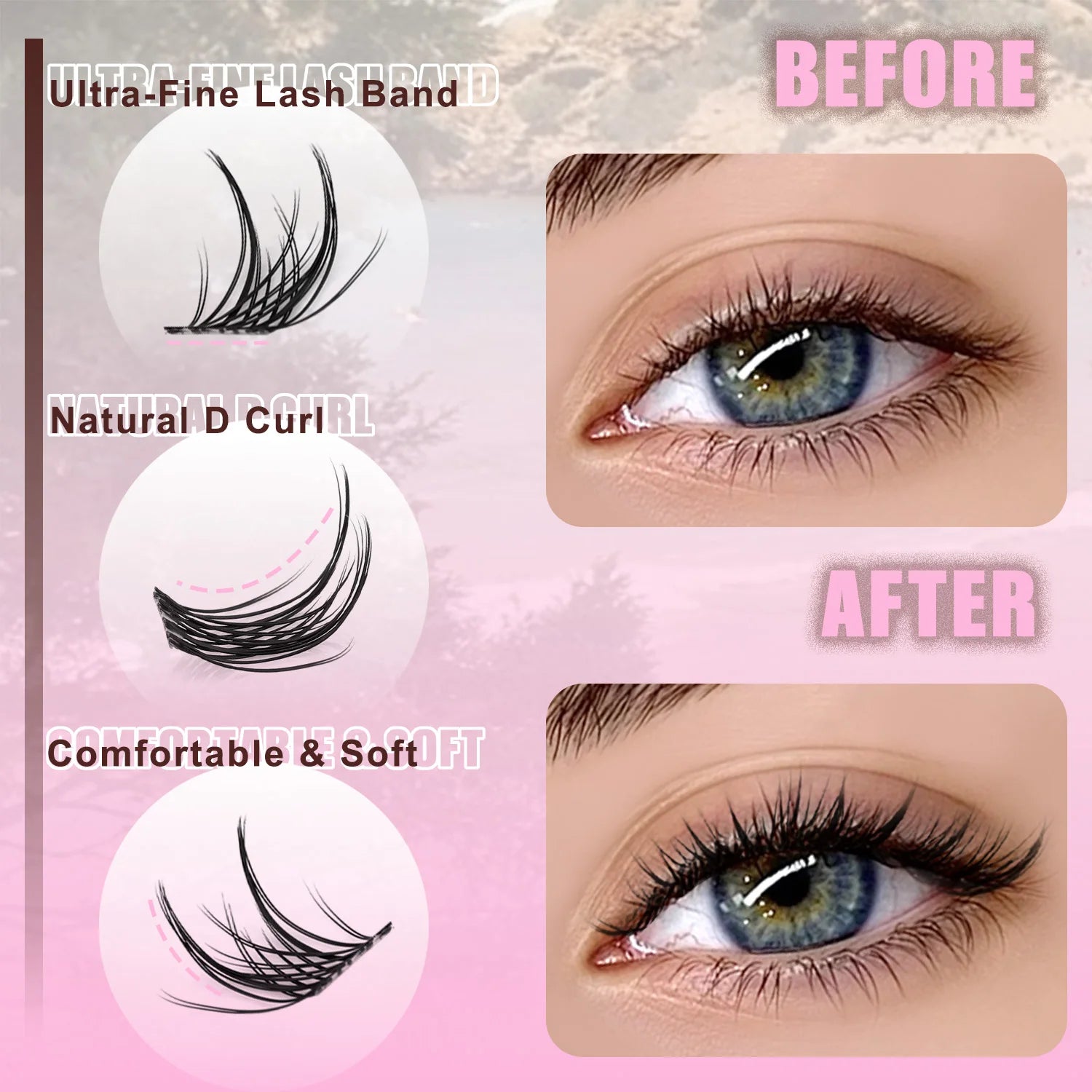 WOSHEER Manga Lash Clusters Kit Cat Lashes with Lash Bond & Seal Cluster Eyelash Extensions Mixed Tray Eyelash Clusters Kit