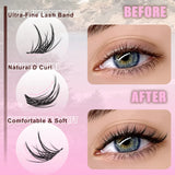 WOSHEER Manga Lash Clusters Kit Cat Lashes with Lash Bond & Seal Cluster Eyelash Extensions Mixed Tray Eyelash Clusters Kit