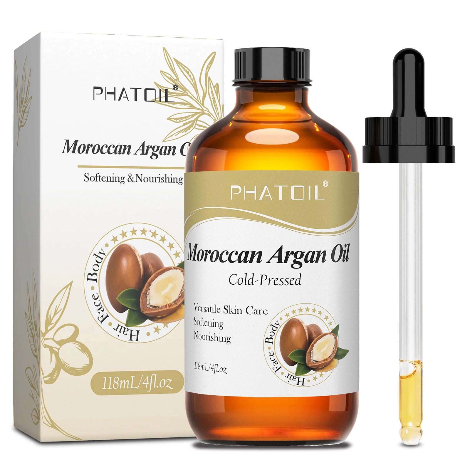 PHATOIL 118ml Organic Face Oil Natural Cold Pressed USDA Carrier Oils- Castor Oil,Jojoba,Moroccan Argan Oil,Rosehip Seed Oil