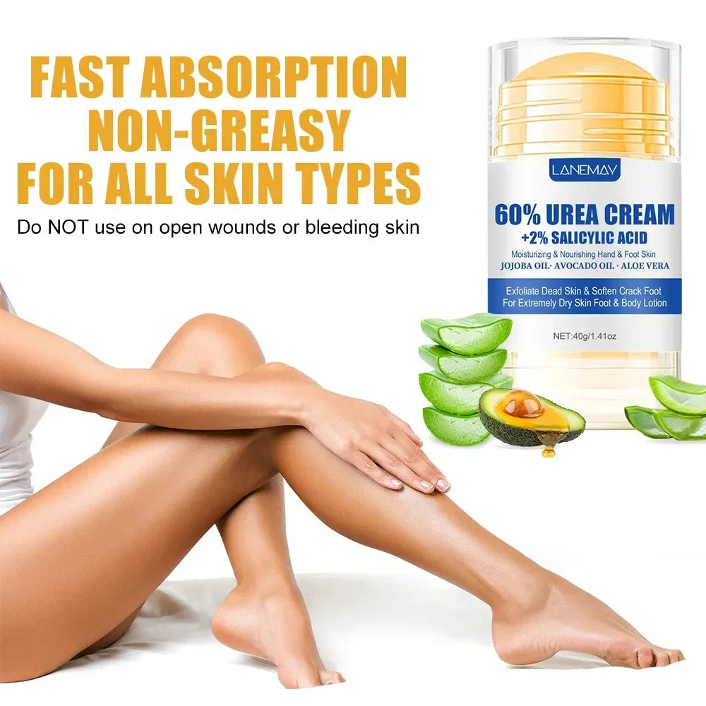 40g Ultra-Hydrating 60% Urea Foot Cream Aloe Vera for Softening Dry Cracked Feet - Gentle Exfoliation Daily Foot Care Solution