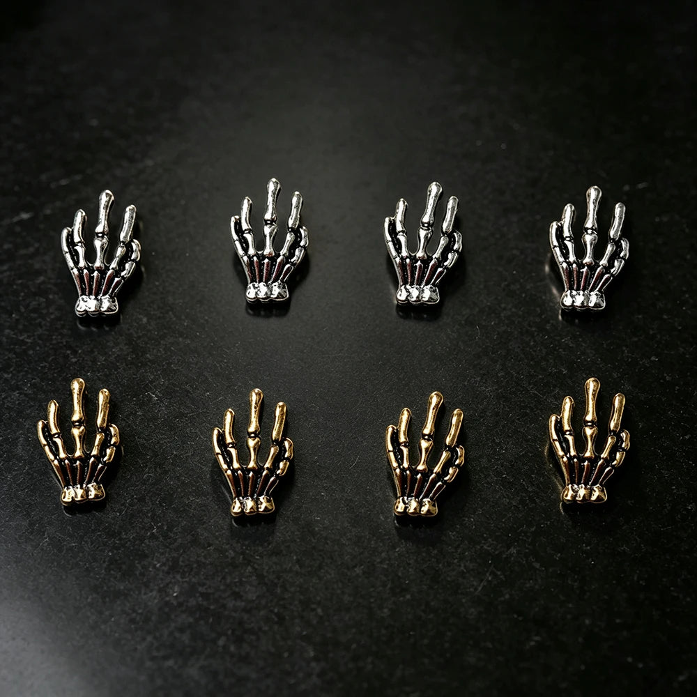 10Pcs Halloween Skull Hand Nail Art Accessories Punk Alloy Skeleton Hands Nail Supplies Retro Gold Silver Halloween Nail Charms