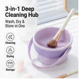 Silicone Makeup Brush Cleaning Bowl, Beauty Egg Tool with Drying Shelf – Storage Set for Powder Puff & Brushes