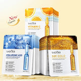 15pcs SADOER 24K Gold Vitamin C Hyaluronic Acid Facial Masks for Face Moisturizing Firming Hydrating Face Mask Facial Skin Care