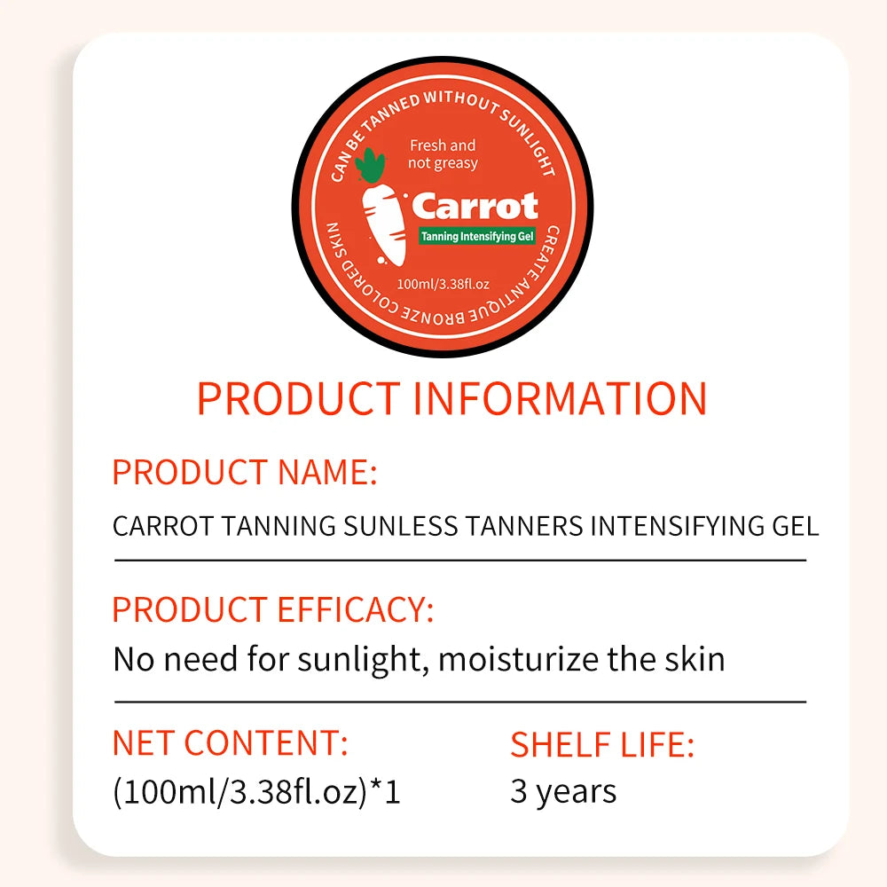 summer 100ml/3.38fl.oz Carrot Gel for face and body, moisturizing, quick drying, quick tanninglong-lasting bronze