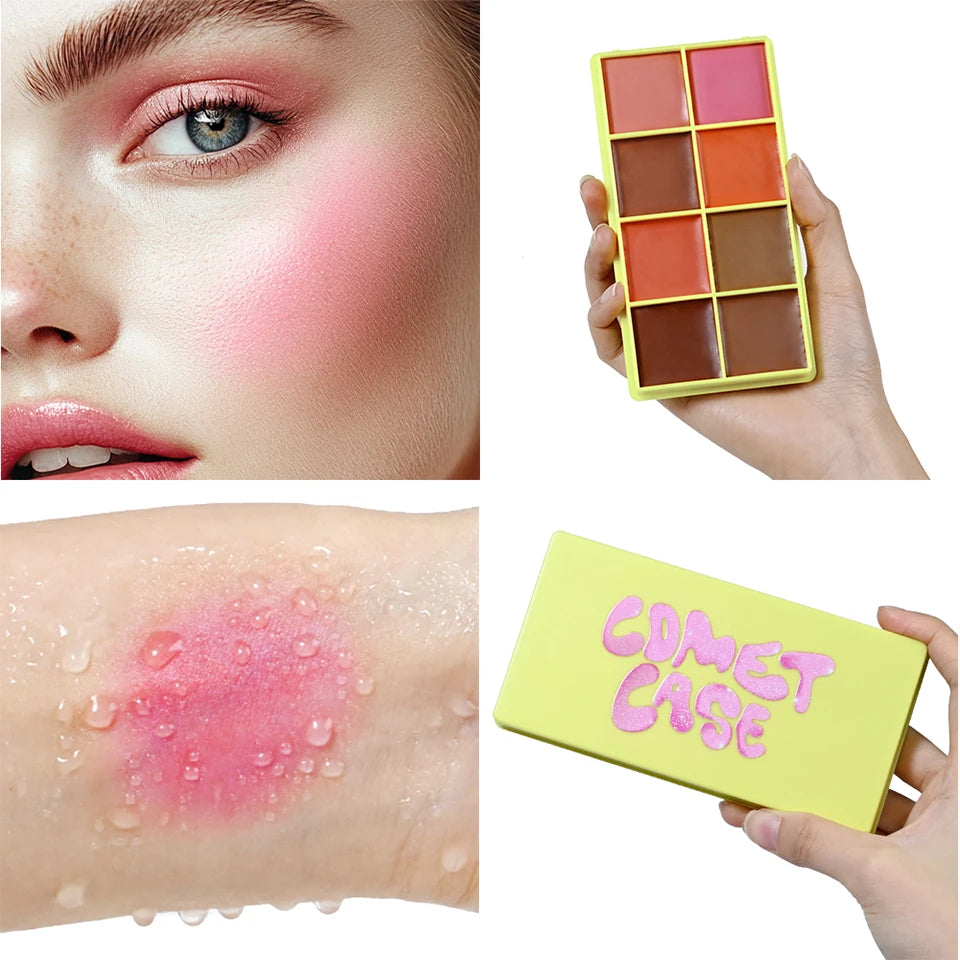 Multi Cream Eyebrow Blush Highlighter Palette Long Wearing Eyeshadow Palette Matte Shimmer Finish With Free Brush & Powder Puff