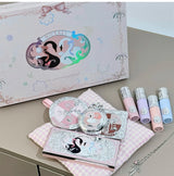 NICEKEY Pink Ballet Makeup Sets Include 4 Lip Mud,1 Blush,1 Pressed Powder,1 Eyes Palette,1 Contour Palette With Necklace Gift