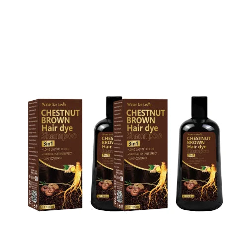 Water Ice Levin 3-in-1 Chestnut Brown Hair Dye Shampoo with Ginger & Ginseng for Instant Gray Coverage & Long-Lasting Color