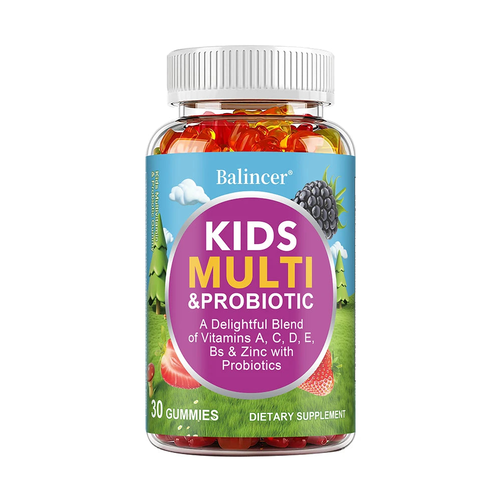 Organic Kids Multivitamin Gummies, with Vitamins A, C, D, E, Zinc, Probiotics, Promotes Digestion and Enhances Immunity