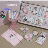 NICEKEY Pink Ballet Makeup Sets Include 4 Lip Mud,1 Blush,1 Pressed Powder,1 Eyes Palette,1 Contour Palette With Necklace Gift
