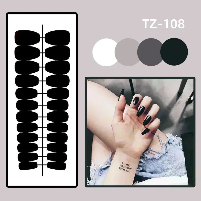 24Pcs Simple Wine Red Fake Nail with Mid-length Design Almond Press on False Nails Wearable Round Head Oval Full Cover Nail Tips