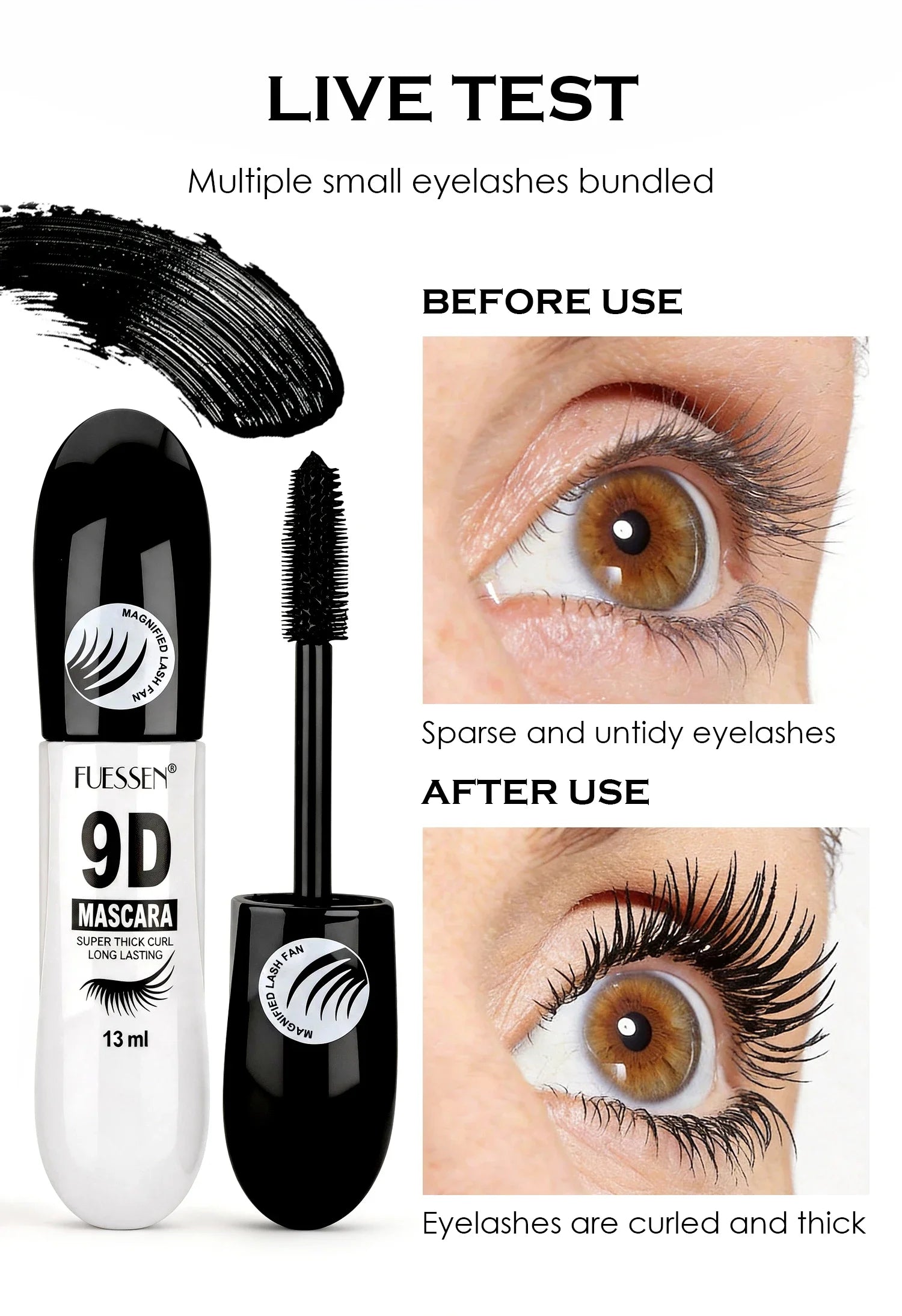 9D Fiber Lash Set Long-Lasting Waterproof Sweatproof Stainproof Slimming Base Mascara for All Skin Types