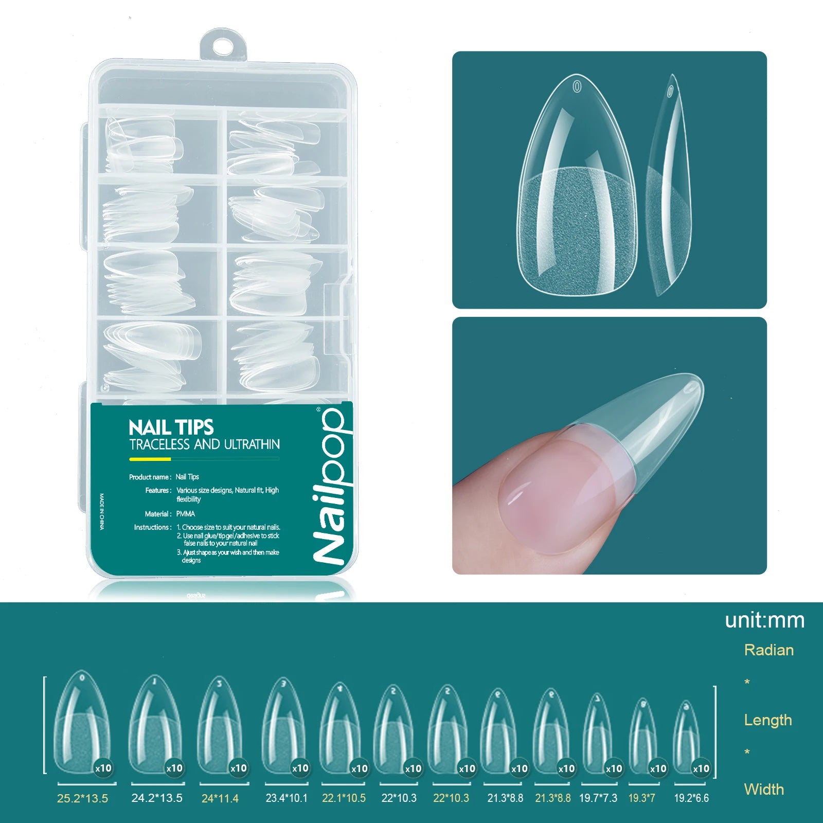 Nailpop Soft Gel Tips For Nails Acrylic Material Half Almond Artificial Nail Capsule Accessories Tool Art Salon 120pcs/box