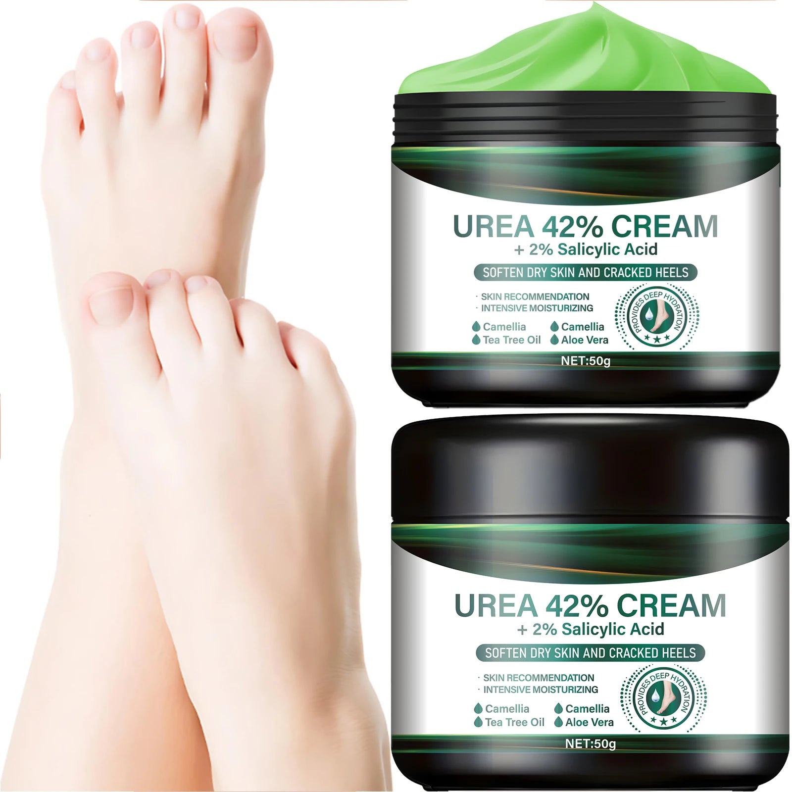 Urea 42% Foot Cream with Salicylic Acid - Intensive Cracked Heel Repair, Tea Tree & Aloe, Fast Absorption, Winter Therapy