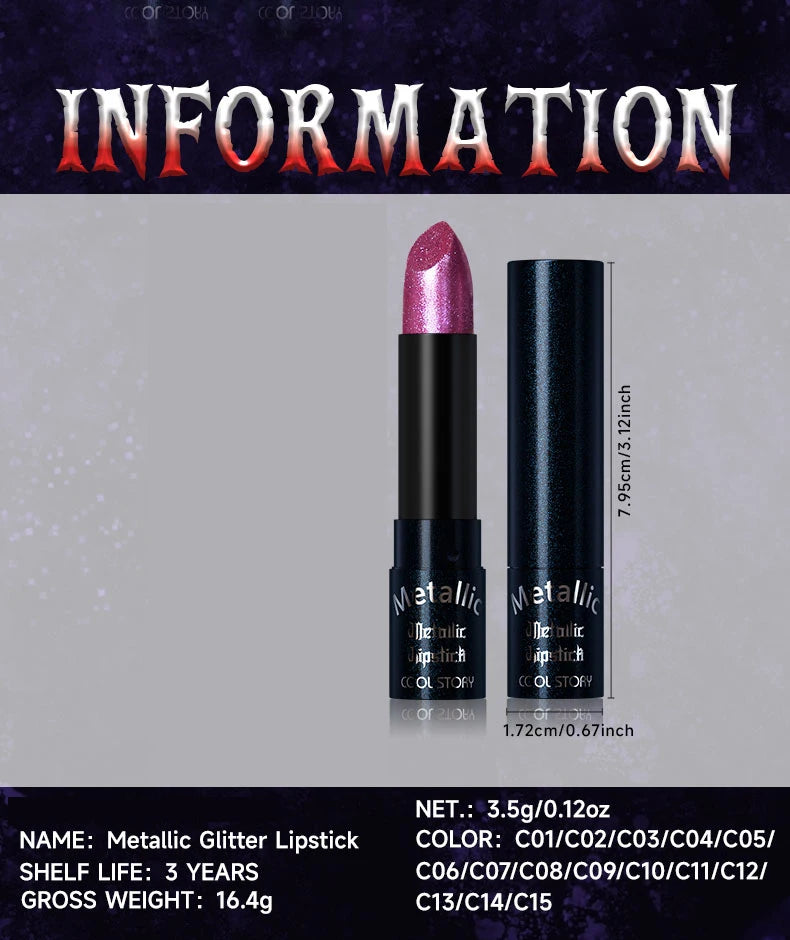 Diamond Pink Lipstick Metallic Glitter Lipstick Waterproof Shiny Pearlescent Dark Blue Red Matte Lip Gloss Halloween Lips Makeup