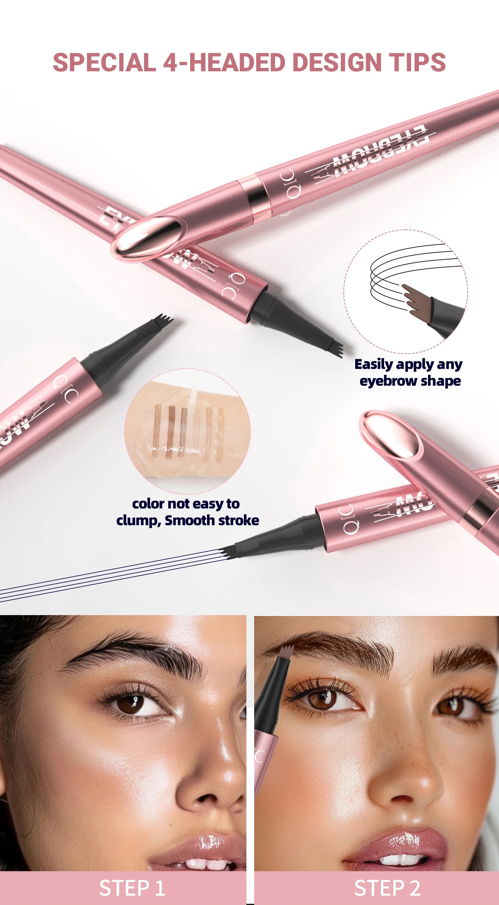 Four Claw Liquid Eyebrow Pen Waterproof Sweatproof Long Lasting 3D Wild Brow Microblading Makeup for Beginners